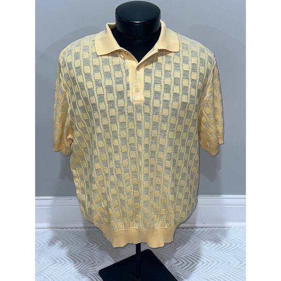Vintage St. Croix Knit Polo Shirt 80s Yellow Mustard Men’s Medium Made in USA - Picture 1 of 13